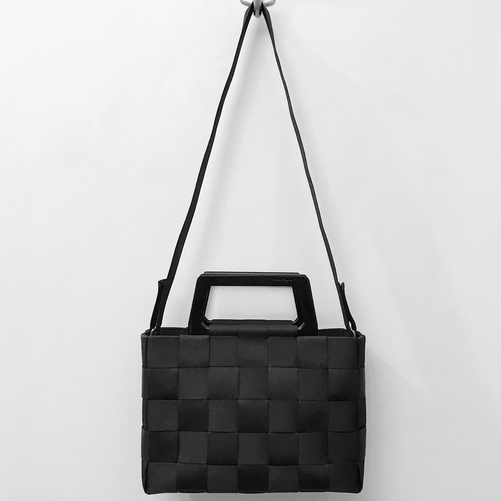 Salvatore Ferragamo Black Intrecciato Woven Tote